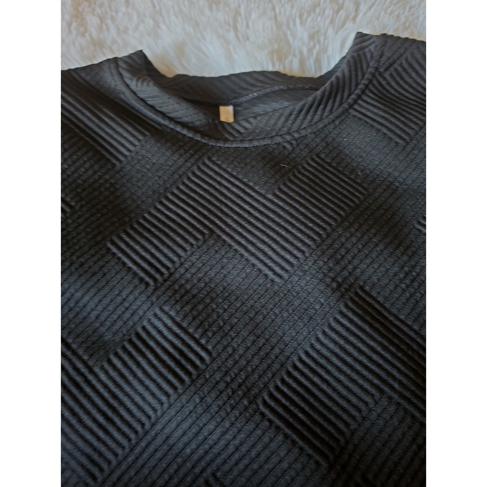 Textured Quilted Short-Sleeve Top and Matching Wide-Leg Pants -S - Picture 7 of 10
